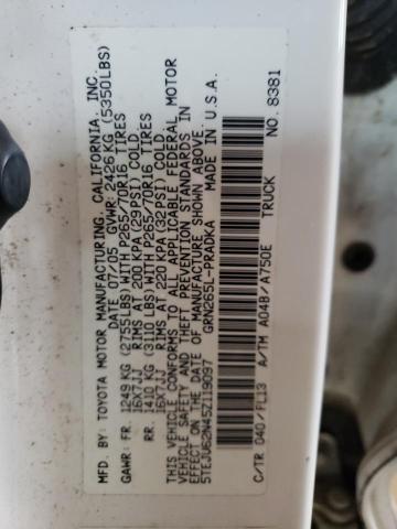 5TEJU62N45Z119097 - 2005 TOYOTA TACOMA DOUBLE CAB PRERUNNER WHITE photo 12