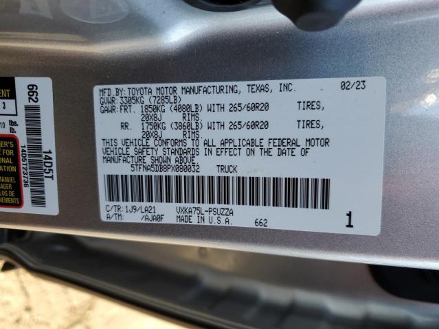 5TFNA5DB8PX080032 - 2023 TOYOTA TUNDRA CREWMAX PLATINUM SILVER photo 12