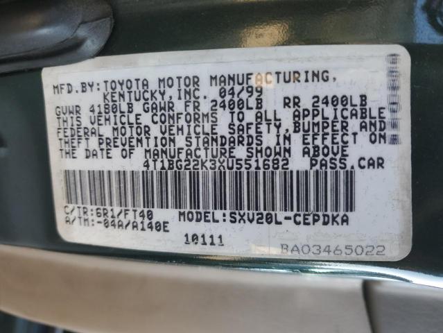 4T1BG22K3XU551682 - 1999 TOYOTA CAMRY CE GREEN photo 12