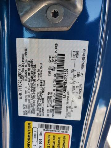 1FATP8UH9H5335558 - 2017 FORD MUSTANG BLUE photo 12