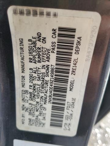 1NXBU40E49Z149867 - 2009 TOYOTA COROLLA BASE GRAY photo 12