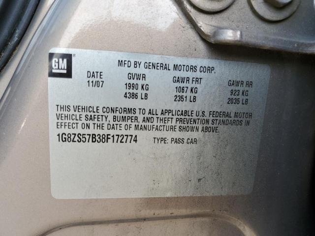 1G8ZS57B38F172774 - 2008 SATURN AURA XE TAN photo 13