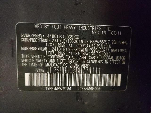 JF2SHBHC6BH774111 - 2011 SUBARU FORESTER TOURING 灰色 照片 13