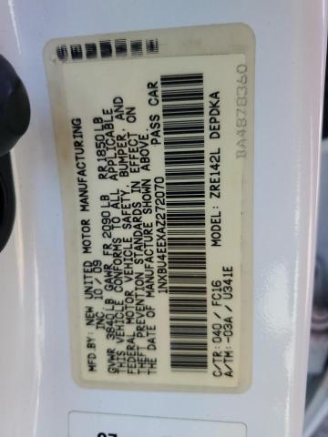 1NXBU4EEXAZ272070 - 2010 TOYOTA COROLLA BASE WHITE photo 12