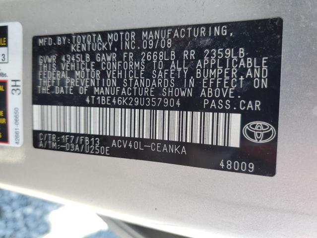 4T1BE46K29U357904 - 2009 TOYOTA CAMRY BASE SILVER photo 12