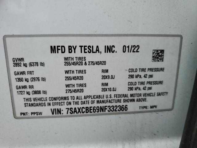 7SAXCBE69NF332366 - 2022 TESLA MODEL X WHITE photo 13