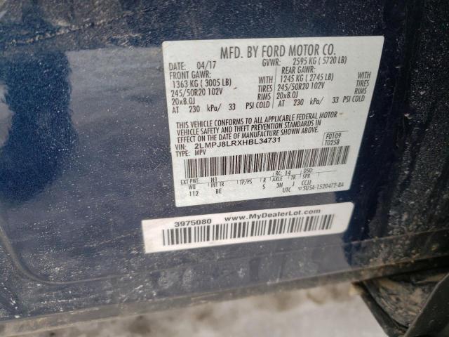 2LMPJ8LRXHBL34731 - 2017 LINCOLN MKX RESERVE Կապույտ լուսանկար 12