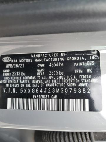 5XXG64J23MG079382 - 2021 KIA K5 GT LINE GRAY photo 12