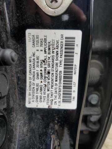 2HGFB2F51DH600709 - 2013 HONDA CIVIC LX BLACK photo 12