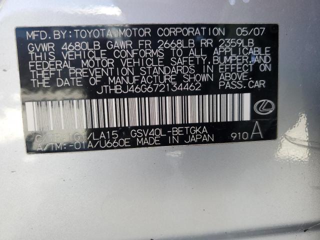 JTHBJ46G672134462 - 2007 LEXUS ES 350 SILVER photo 12