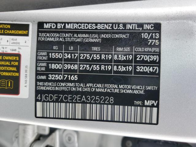 4JGDF7CE2EA325228 - 2014 MERCEDES-BENZ GL 450 4MATIC SILVER photo 13