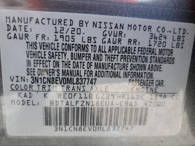 3N1CN8EV0ML837747 - 2021 NISSAN VERSA SV GRAY photo 12