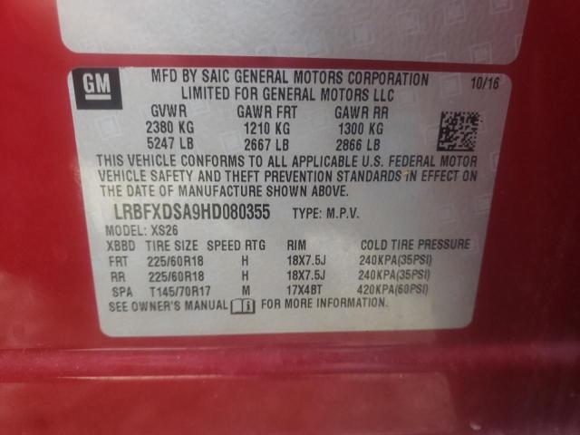 LRBFXDSA9HD080355 - 2017 BUICK ENVISION ESSENCE RED photo 12