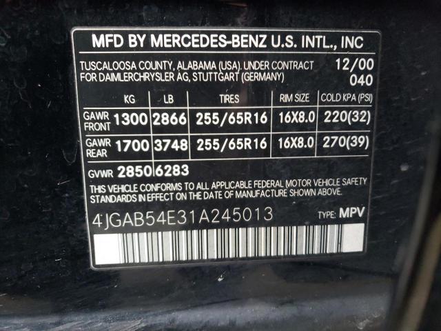 4JGAB54E31A245013 - 2001 MERCEDES-BENZ ML 320 BLACK photo 12