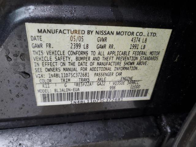 1N4BL11D75C372681 - 2005 NISSAN ALTIMA SE GRAY photo 12