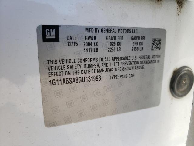 1G11A5SA8GU131998 - 2016 CHEVROLET MALIBU LIM LS Beyaz fotoğraf 10