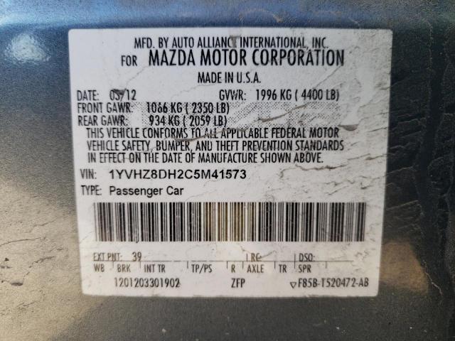 1YVHZ8DH2C5M41573 - 2012 MAZDA 6 I GRAY photo 12