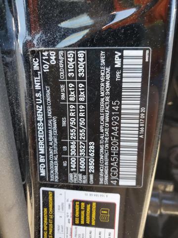 4JGDA5HB0FA493145 - 2015 MERCEDES-BENZ ML 350 4MATIC BLACK photo 13