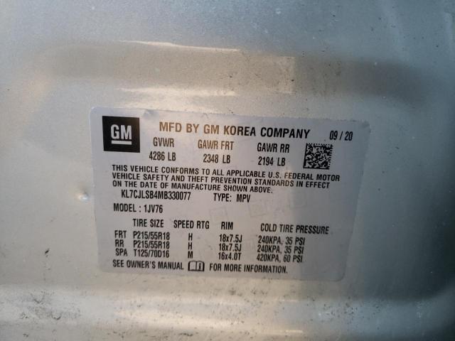 KL7CJLSB4MB330077 - 2021 CHEVROLET TRAX 1LT SILVER photo 13