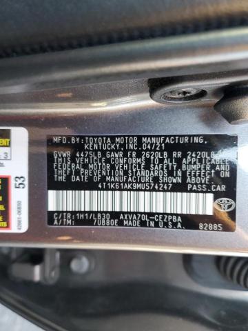 4T1K61AK9MU574247 - 2021 TOYOTA CAMRY XSE GRAY photo 12