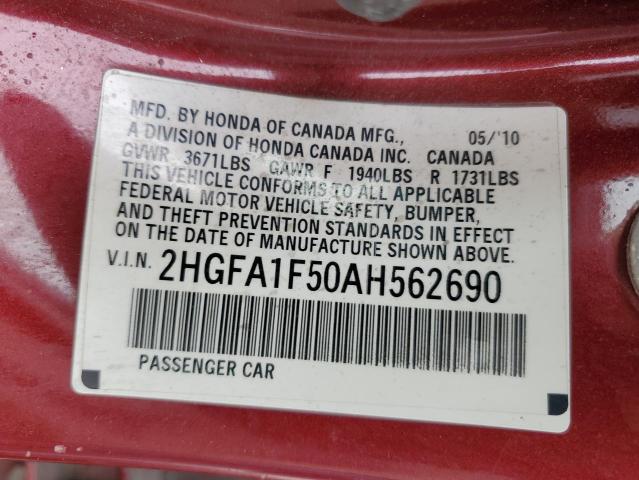 2HGFA1F50AH562690 - 2010 HONDA CIVIC LX RED photo 13