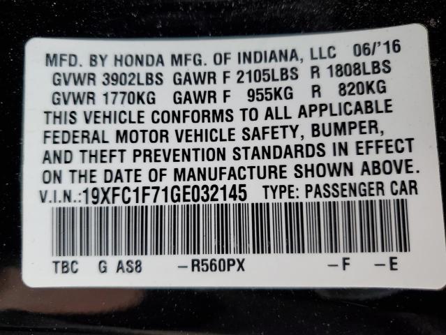 19XFC1F71GE032145 - 2016 HONDA CIVIC EXL BLACK photo 12