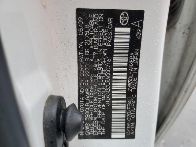 JTDKN3DUXA0007161 - 2010 TOYOTA PRIUS WHITE photo 12