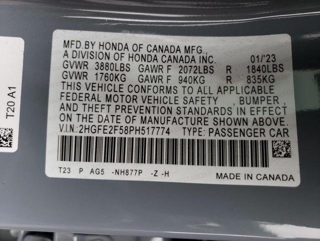 2HGFE2F58PH517774 - 2023 HONDA CIVIC SPORT 灰色 照片 13