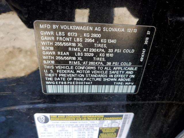 WVGEF9BP0ED007447 - 2014 VOLKSWAGEN TOUAREG V6 BLACK photo 13