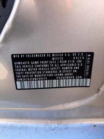 3VW2K7AJ3DM290074 - 2013 VOLKSWAGEN JETTA BASE 银色 照片 12