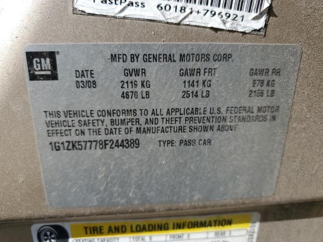 1G1ZK57778F244389 - 2008 CHEVROLET MALIBU LTZ GOLD photo 12