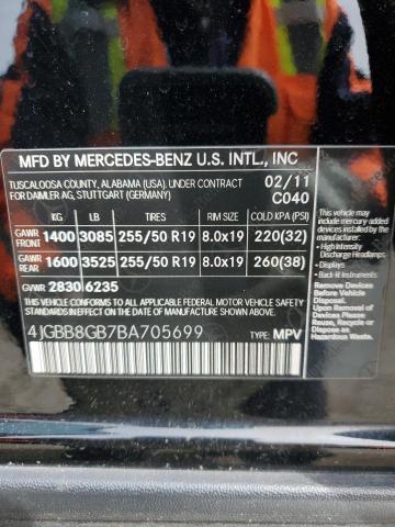 4JGBB8GB7BA705699 - 2011 MERCEDES-BENZ ML 350 4MATIC BLACK photo 13