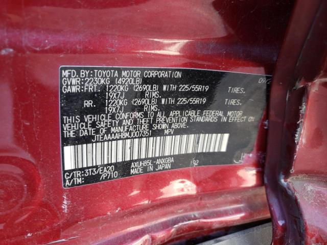 JTEAAAAH8MJ007351 - 2021 TOYOTA VENZA LE RED photo 12