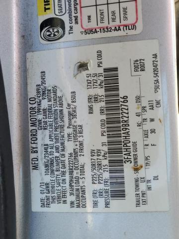 3FAHP0HA9BR222766 - 2011 FORD FUSION SE SILVER photo 12