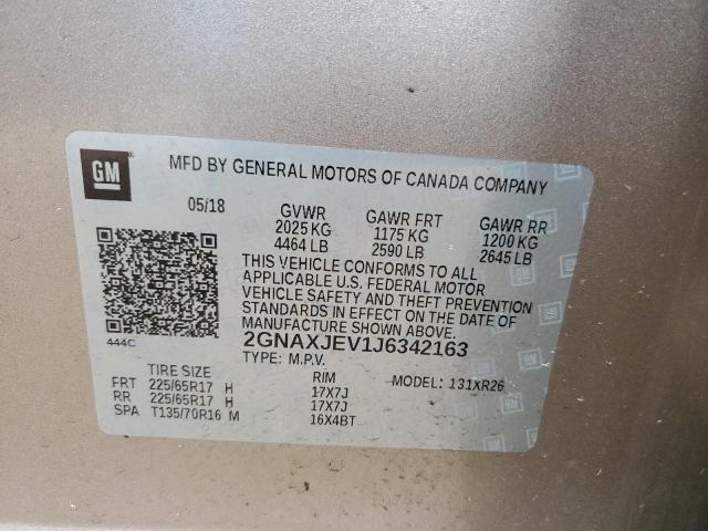 2GNAXJEV1J6342163 - 2018 CHEVROLET EQUINOX LT TAN photo 13