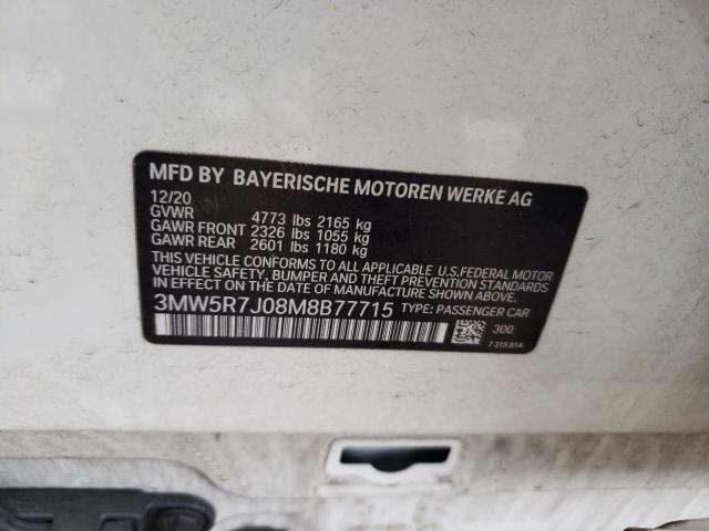 3MW5R7J08M8B77715 - 2021 BMW 330XI WHITE photo 13