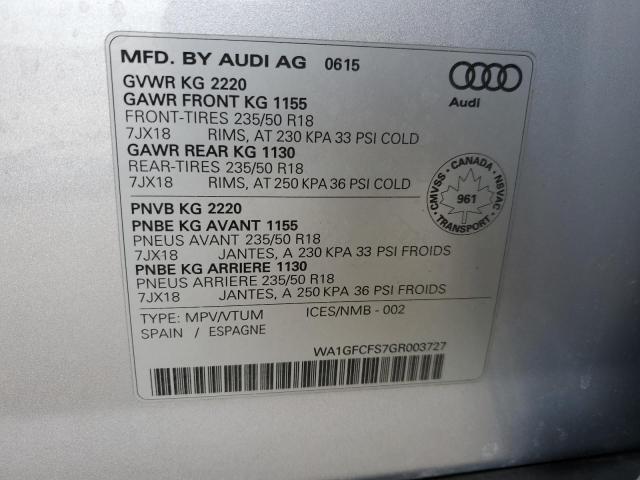 WA1GFCFS7GR003727 - 2016 AUDI Q3 PRESTIGE SILVER photo 13