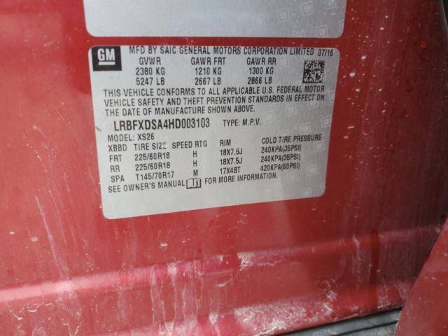 LRBFXDSA4HD003103 - 2017 BUICK ENVISION ESSENCE Բորդո լուսանկար 13