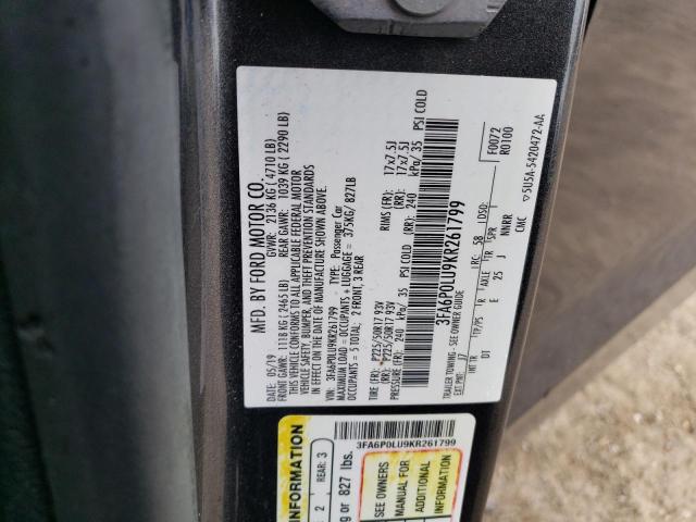 3FA6P0LU9KR261799 - 2019 FORD FUSION SE GRAY photo 12