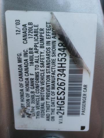 2HGES26734H534841 - 2004 HONDA CIVIC EX GRAY photo 12