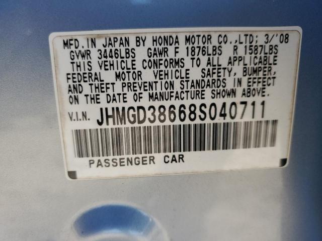 JHMGD38668S040711 - 2008 HONDA FIT SPORT BLUE photo 12