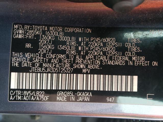 JTEBU5JR3D5125327 - 2013 TOYOTA 4RUNNER SR5 BLUE photo 13