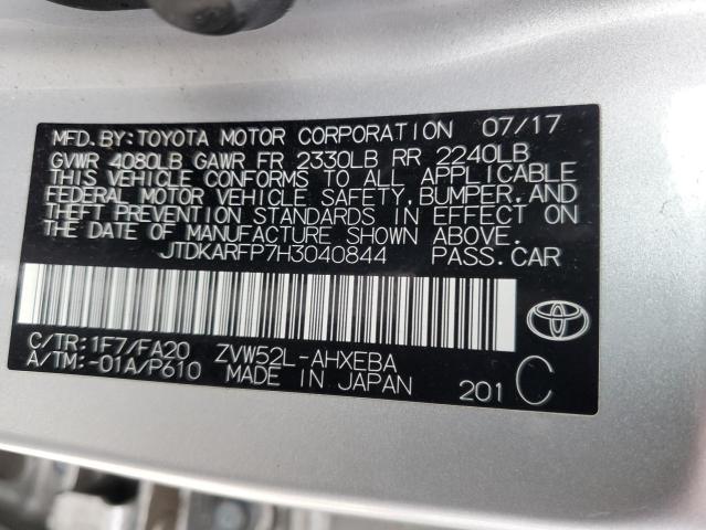 JTDKARFP7H3040844 - 2017 TOYOTA PRIUS PRIM ვერცხლისფერი ფოტო 12