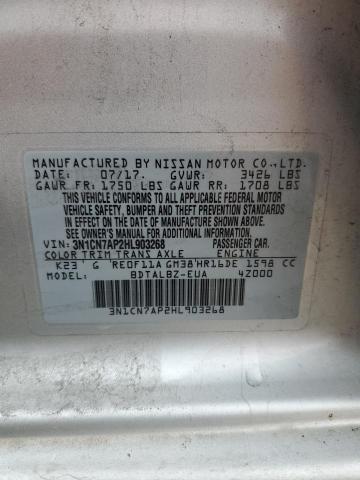 3N1CN7AP2HL903268 - 2017 NISSAN VERSA S SILVER photo 13