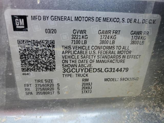 3GCUYDED5LG314479 - 2020 CHEVROLET SILVERADO K1500 LT SILVER photo 12