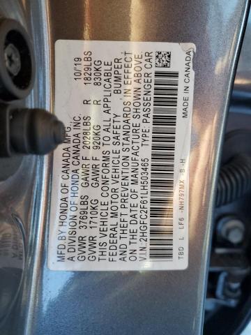 2HGFC2F61LH503465 - 2020 HONDA CIVIC LX GRAY photo 12