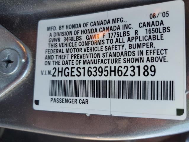 2HGES16395H623189 - 2005 HONDA CIVIC DX VP GRAY photo 12