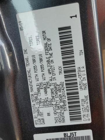 5TFRM5F12KX142482 - 2019 TOYOTA TUNDRA DOUBLE CAB SR/SR5 GRAY photo 13