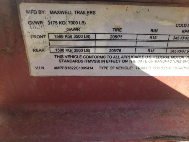 4MPFB1822C1005414 - 2012 MAXW UTILITY TL RED photo 10