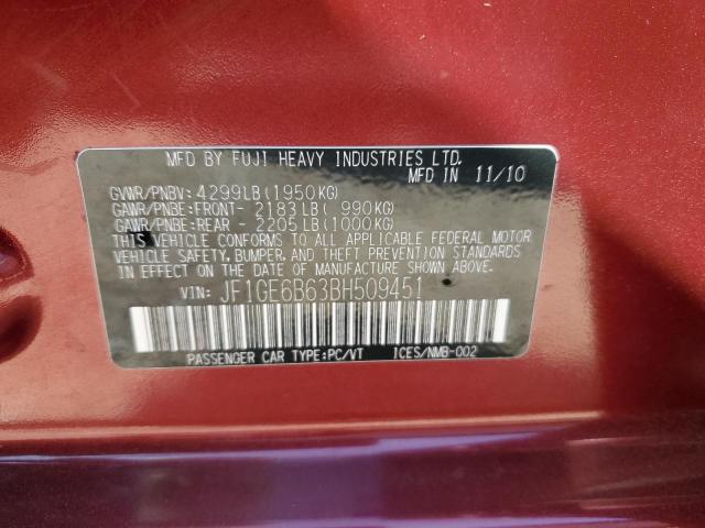 JF1GE6B63BH509451 - 2011 SUBARU IMPREZA 2.5I PREMIUM RED photo 12